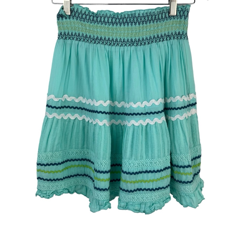 Double D Ranch Smocked Waist Skirt Knee-Length Lined Cotton Size Small